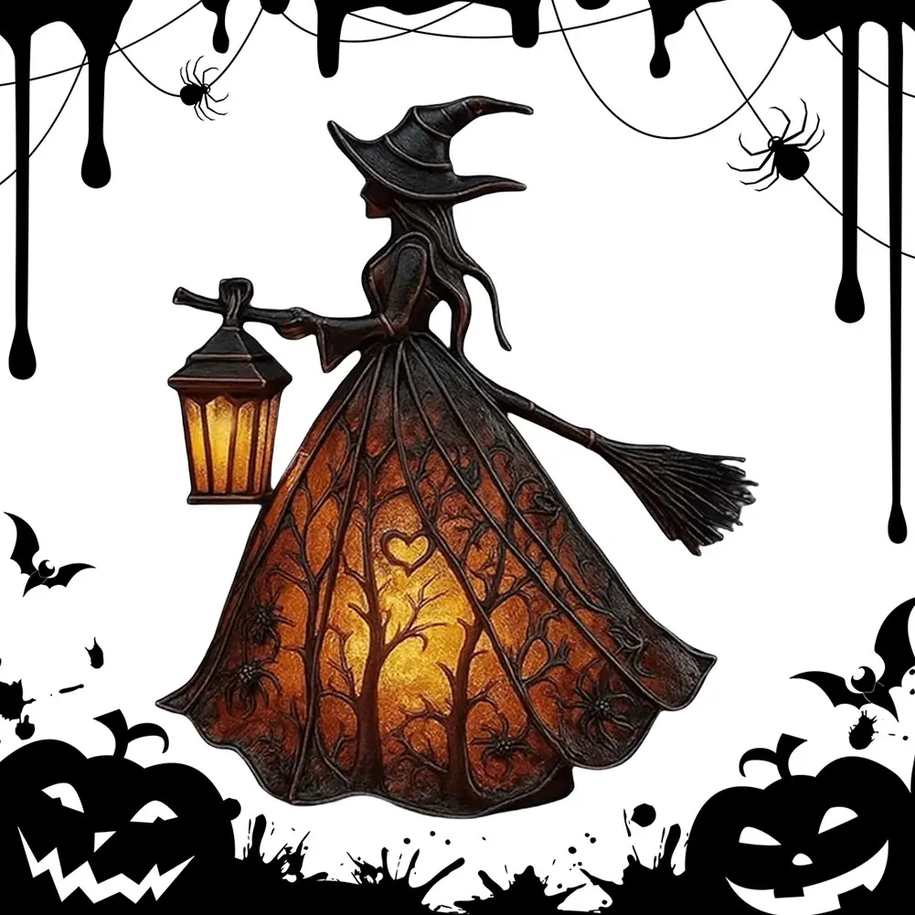 فانوس ساحرة للهالوين، فانوس راتينج مزخرف لمهرجان الهالوين، ديكور حفلات الهالوين، فانوس داخلي خارجي