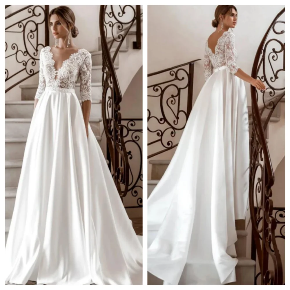 Vestidos de novia de lujo con cuello en V para mujer, vestidos de novia de princesa, precioso vestido de fiesta de cóctel, 2024