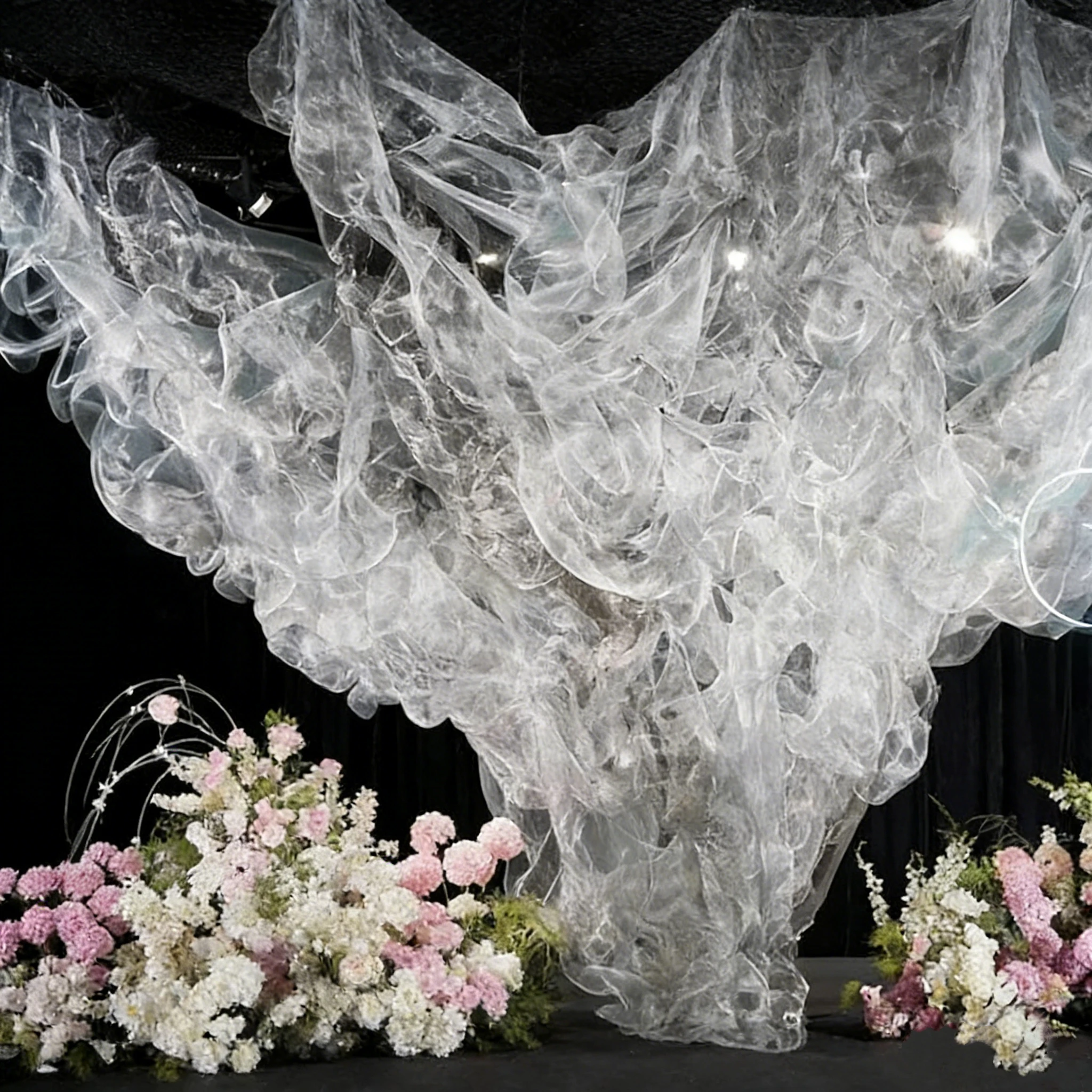 

Dreamy Ceiling Wedding Decor 30 M Metal Art Malleable Fog Mesh Art Background Material Mesh Stage Background Wall Decoration