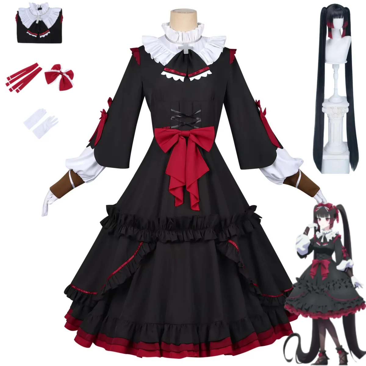 

Anime Needy Girl Overdose Michica Gokubara Cosplay Costume Wig Black Gothic Lolita JK Uniform Skirt Wig Woman Sexy Party Suit