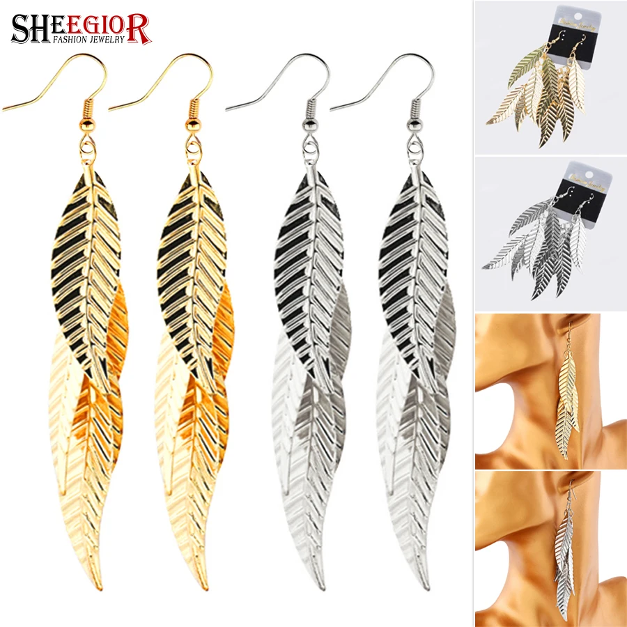 Простые многослойные висячие серьги в форме листа, аксессуары, модная супер легкая люстра, длинные серьги, декоративные украшения