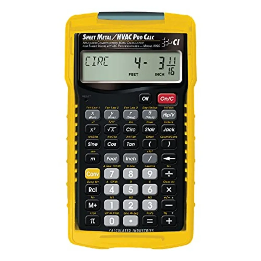 

4090 Sheet Metal/HVAC Pro Calc Calculator Advanced Construction-Math for Sheet Metal HVAC Pros with Fan Law Functions ArcK Buil
