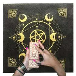 49cm Hexagram Moon Phase Patterned Tarot Tablecloth Altar Cloth Flannel Oracle Card Pad Divination Witchcraft Astrology Supplies