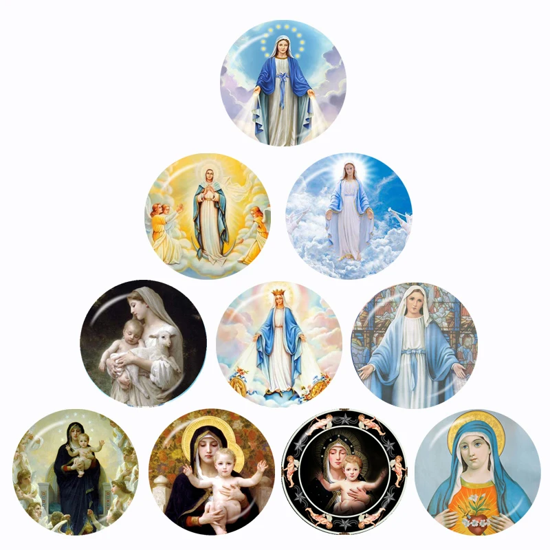 Virgin Mary 10 Pcs 12mm/16mm/18mm/20mm/25mm/30mm Round Photo Glass Cabochon Demo Flat Back Making Finding