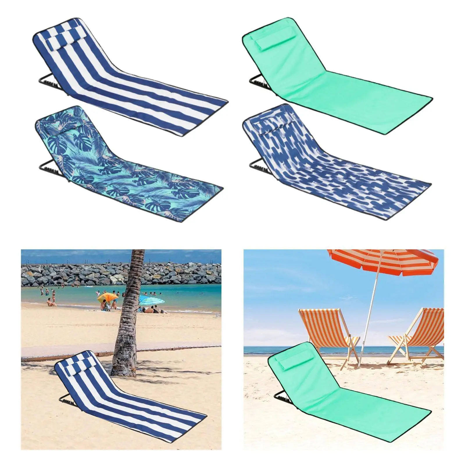 Folding Beach Chair with Adjustable Backrest Beach Mat Lounge Chair Beach Lounger for Camping Hiking Beach Picnic Backpacking