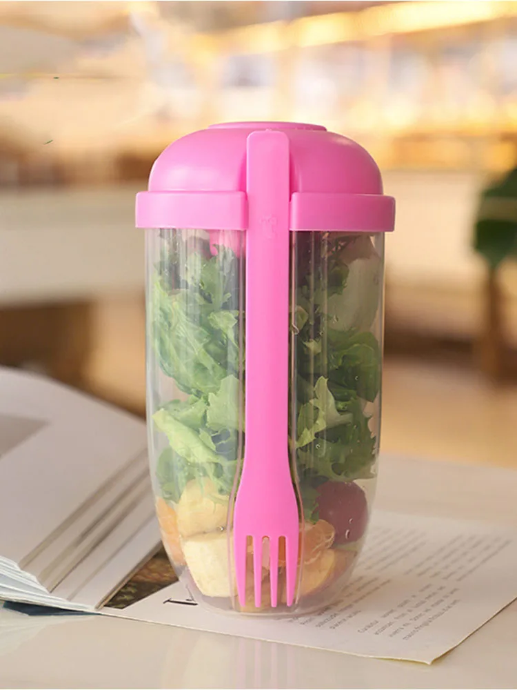 1PC/Portable Salad Cup Breakfast Salad Bowl with Fork School Lunch Box Food Storage Bento Box Yogurt Oatmeal Cereal Milk Cup