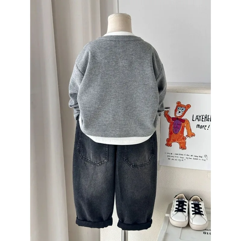 Kinder Jungen Sweatshirt RAISE YOUNG Herbst 2026 Kleinkind Jungen Pullover Casual 1-10 Jahre Kinder Jungen Waffel-Optik Zweiteilige Oberteile – Detail 15