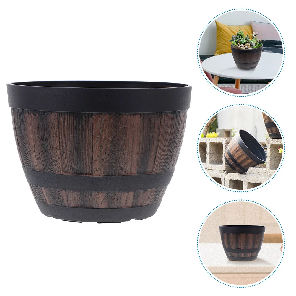 

Lotus Bowl Pot Creative Plastic Flower Imitation Wooden Pots Bucket Retro Decorative Planter Planting Barrel Vintage Bonsai