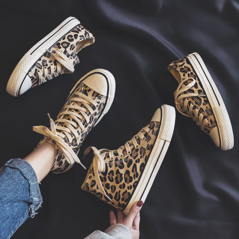 Shoes Woman 2024 Trend High Cut Leopard Print Canvas Sports Shoes for Women Versatile for Leisure and Sports Brand Shoes