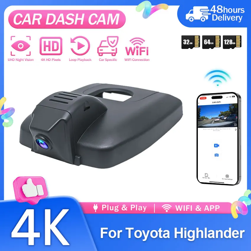 Car Accessories For Toyota Highlander 4th Gen 2020-2026 Plug and Play 2160P Special DVR Dash Cam Camera