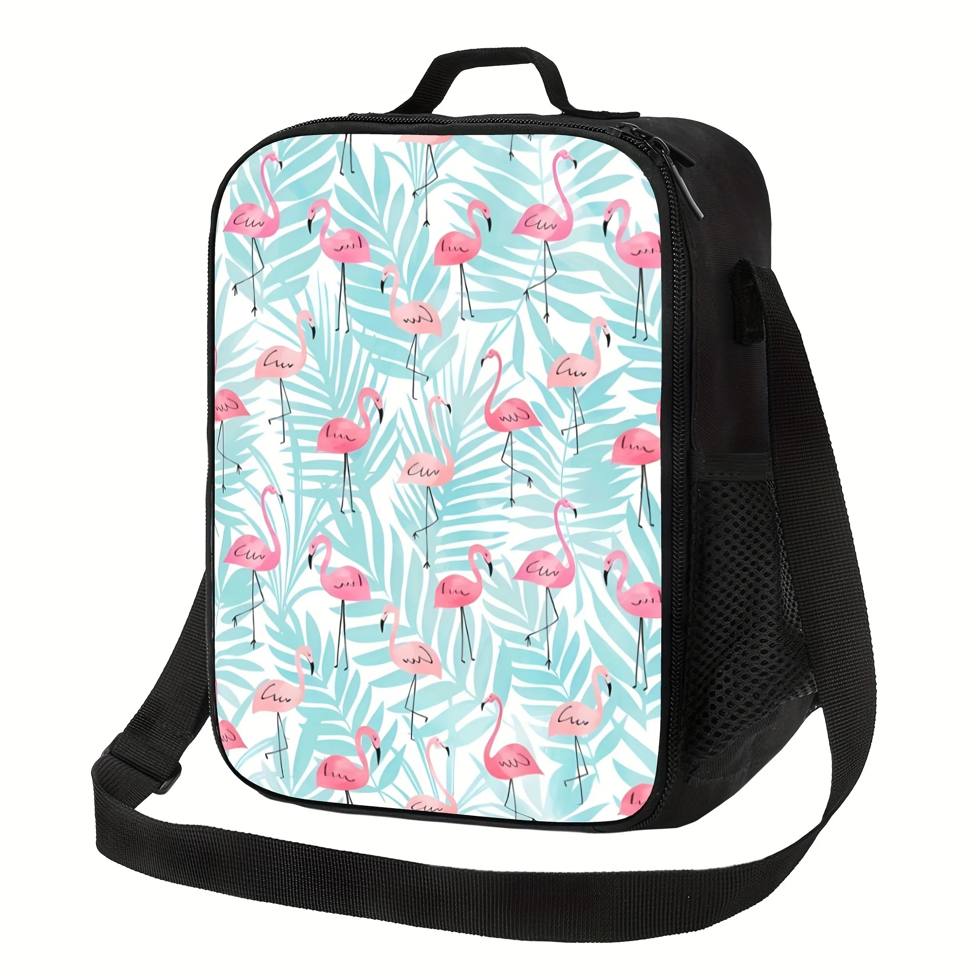 Flamingo Palm Leaf Insulated Lunch Bag Portable Reusable Cooler Bag for Camping Picnic Office