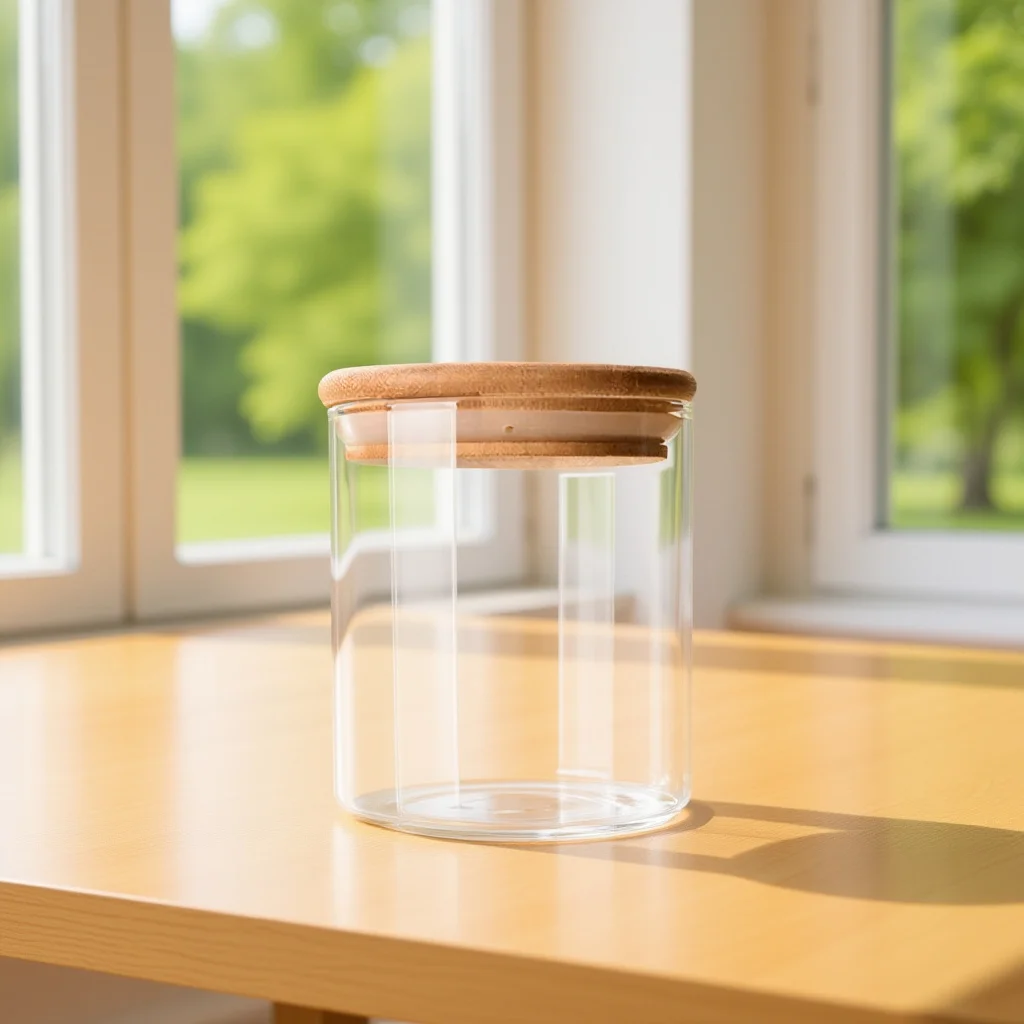 

175ml Clear Glass Storage Jar Bamboo Lid Sealed Canister for Dry Foods Tea Coffee Beans Sugar Salt 65x8cm Glass Jar