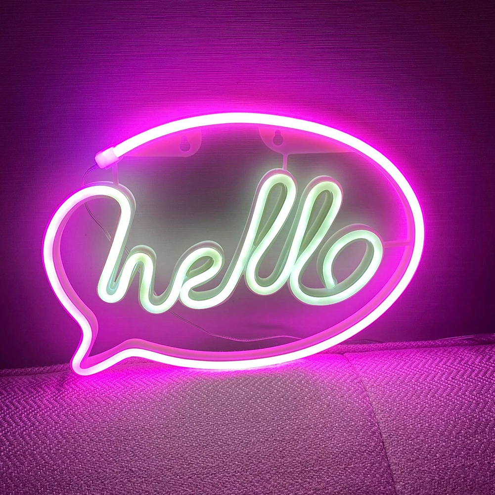 Hello Night-luces Led de neón para decoración de dormitorio, lámpara de escritorio, lámpara de mesa, letrero de neón, decoración de habitación, regalo de cumpleaños y Navidad