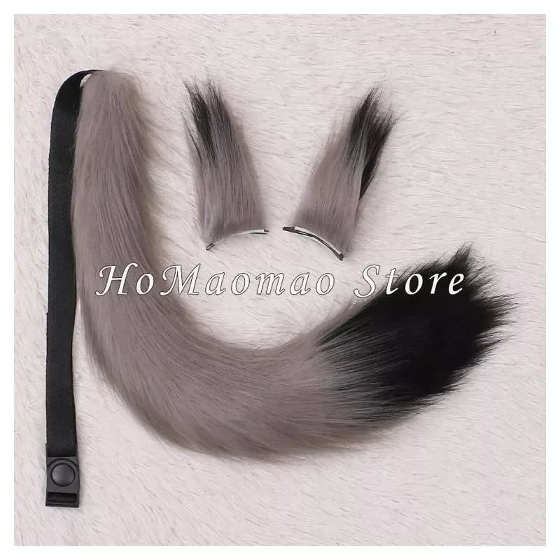 Cat Ears Headband Tail Set Stripe Fluffy Plush Animal Cosplay Costume Home Party Costume Props Fancy Dress Accessories
