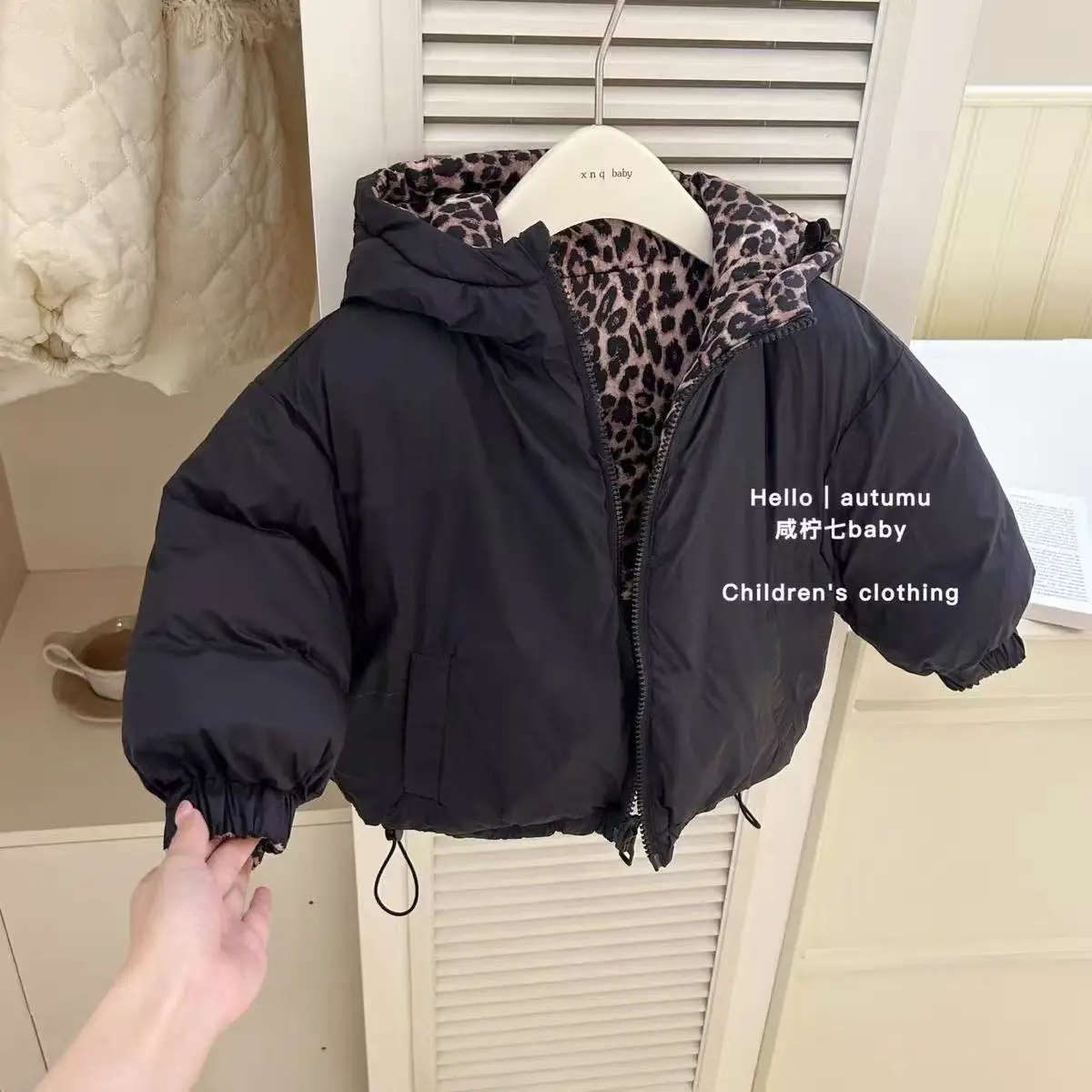 New Winter Teenager Leopard Print Hooded Reversible Cotton Padded Clothing Big Girls Warm Thick Coat Outwear Kids Boys Jacket