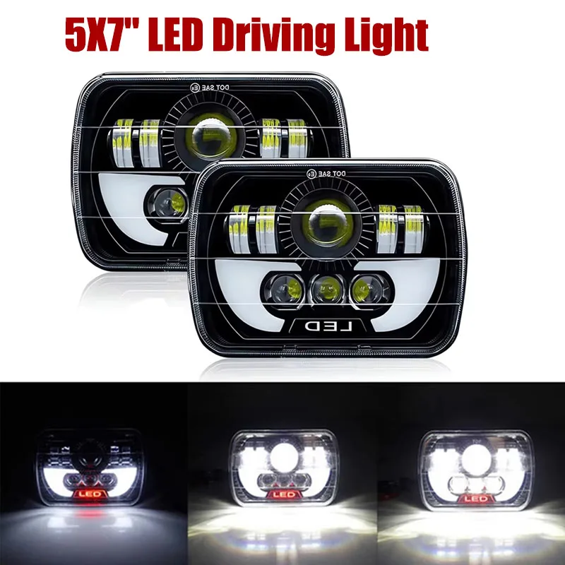 7x6'' 5X7 Inch LED Headlight Square Hi-Lo Beam Halo For Jeep GMC Cherokee XJ Wrangler YJ Off-road Truck Motorcycle LED Headlight