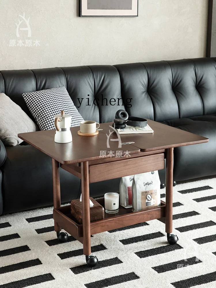 l23 Log Living Room Removable Coffee Table Side Table Cart Living Room Home Black Walnut Folding Desktop