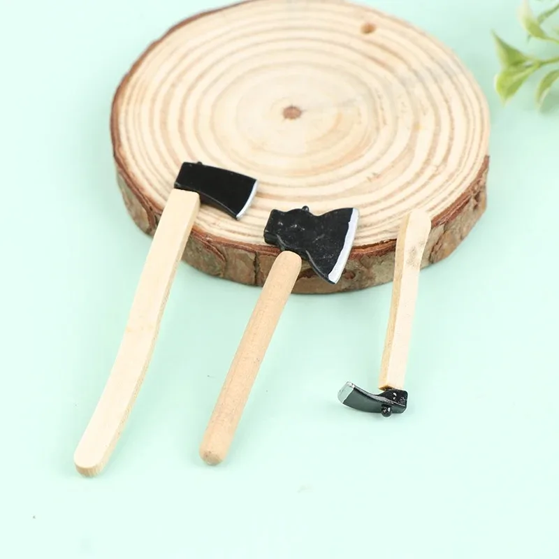 3Pcs Per Set Mini Wood & Metal Hatchet Chopper, Dollhouse Mini Simulation Tool Accessories