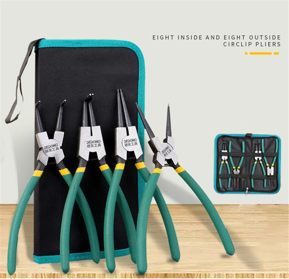 

O50 4Pcs Circlip Pliers Set with Storage Bag 7'' Long Nose Plier Staight Bent Plier Inner Outer Retaining Snap Ring Remover Tool