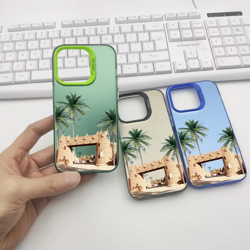 الفاخرة المملكة العربية السعودية شجرة جوز الهند جراب هاتف آيفون 12 13 14 15 برو ماكس 11 16 زائد 17 برو الهواء غطاء الهاتف Fundas