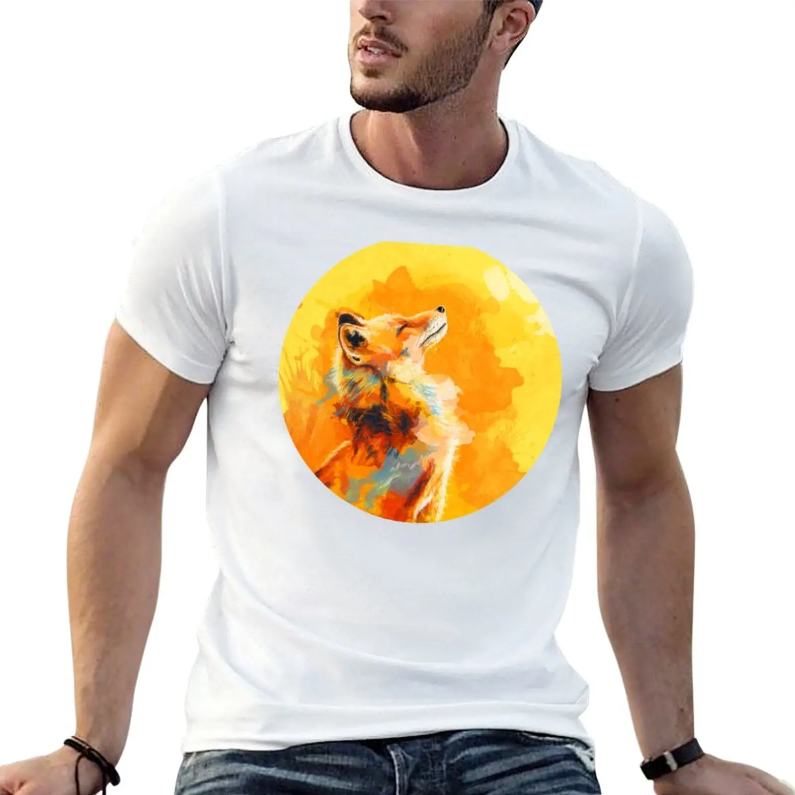 Blissful Light - Illustration de renard, portrait d'animal, t-shirts inspirants pour homme, t-shirt coupe slim