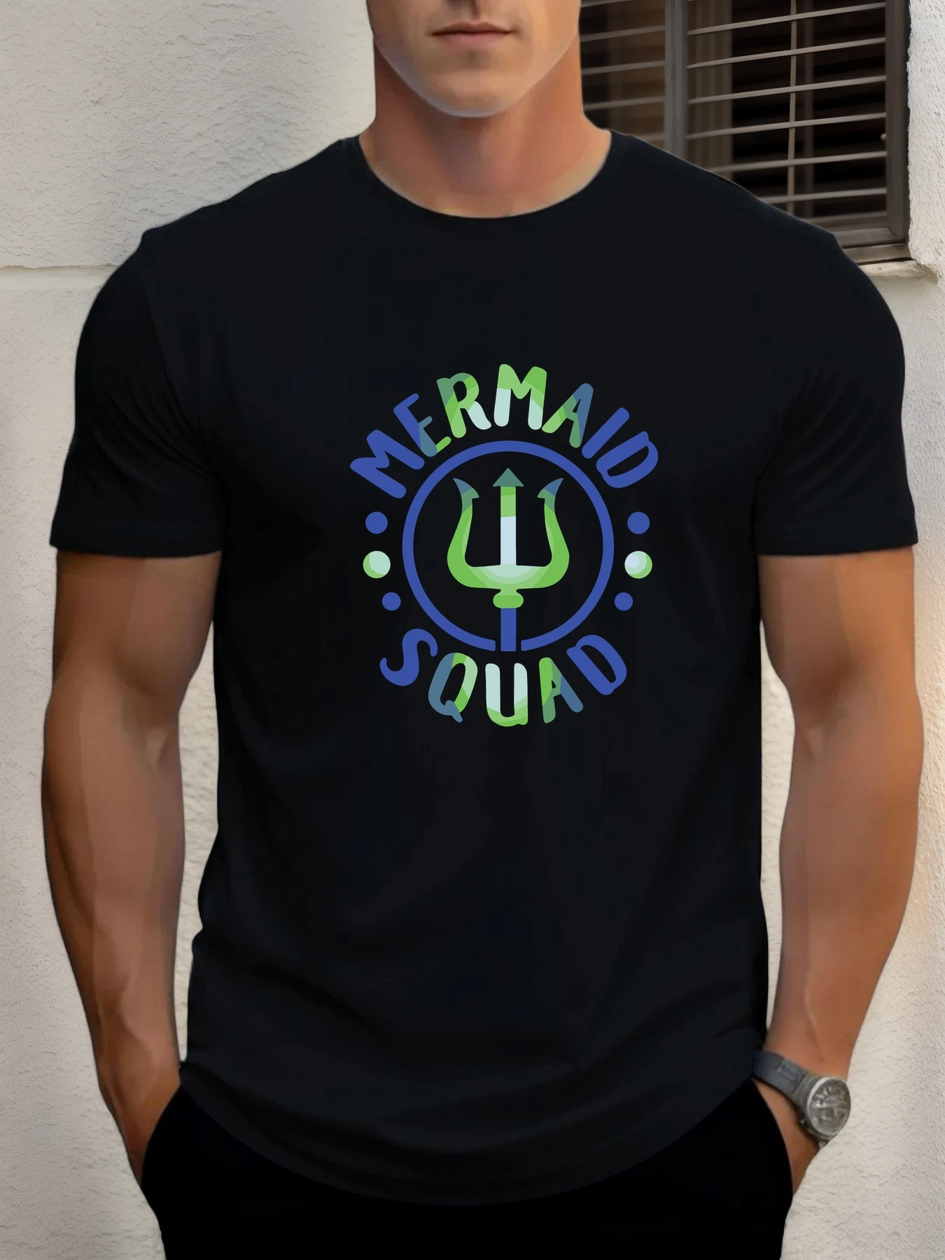 

Man Short Sleeve T-shirt Mermaid Team Print Summer Round Neck Oversized Tee Casual Fashion High Quality Clothing