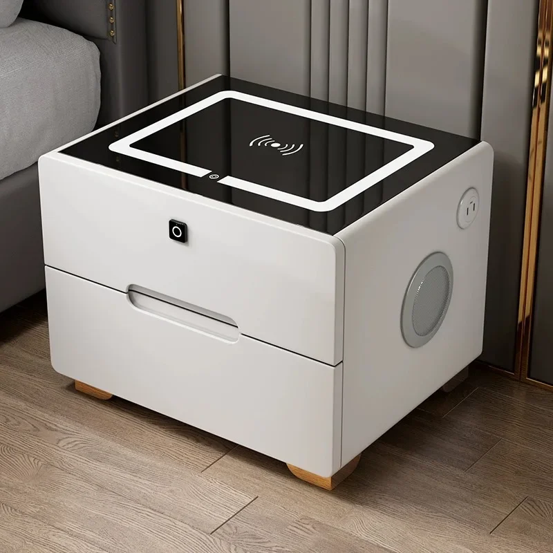 New bedside table Modern simple wireless charging Bluetooth audio fingerprint lock with light Multifunctional solid wood drawer