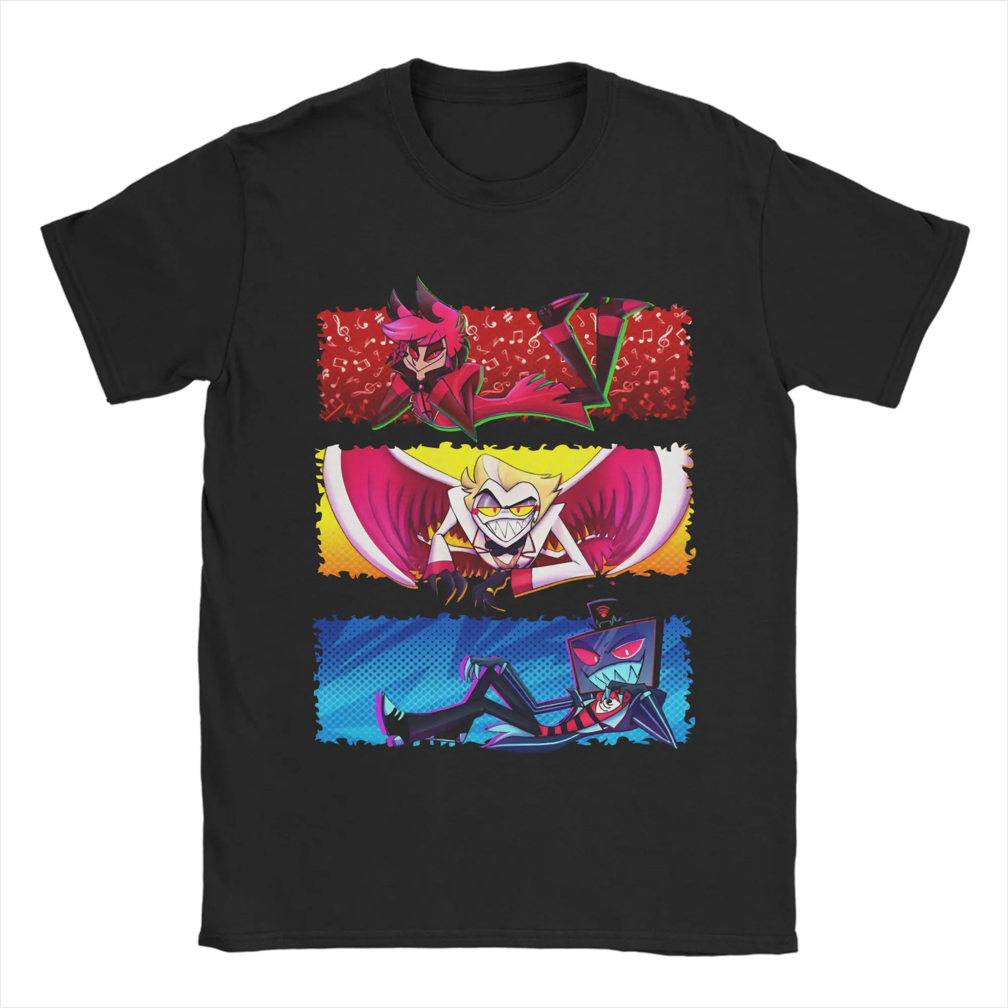Vintage Hazbin Hotels Lucifer T-Shirts for Men Round Collar 100% Cotton T Shirt Alastor Vox  Short Sleeve Tees Plus Size Tops