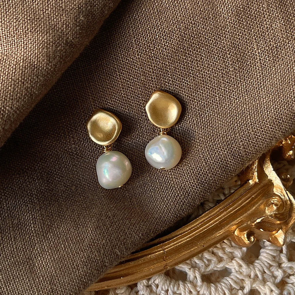 Best Sell Trendy Baroque Freshwater Pearl 14K Gold Filled Female Tassels Stud Earrings Jewelry For Women New Year Gifts 2023
