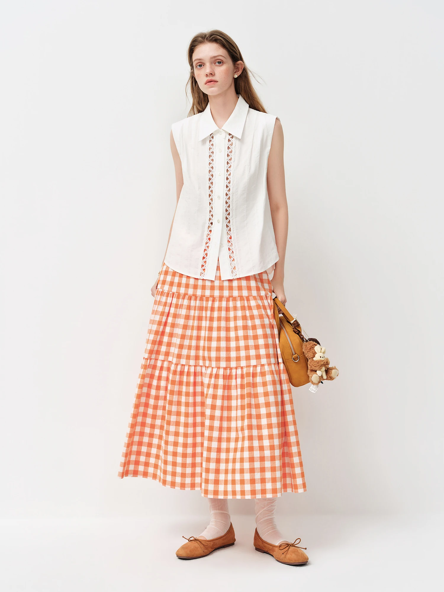 FSLE Cotton Retro Plaid A-line Skirt for Women Summer 2026 New Style Cake Skirt Mid-calf Skirt Holiday Romantic Leisure Temper