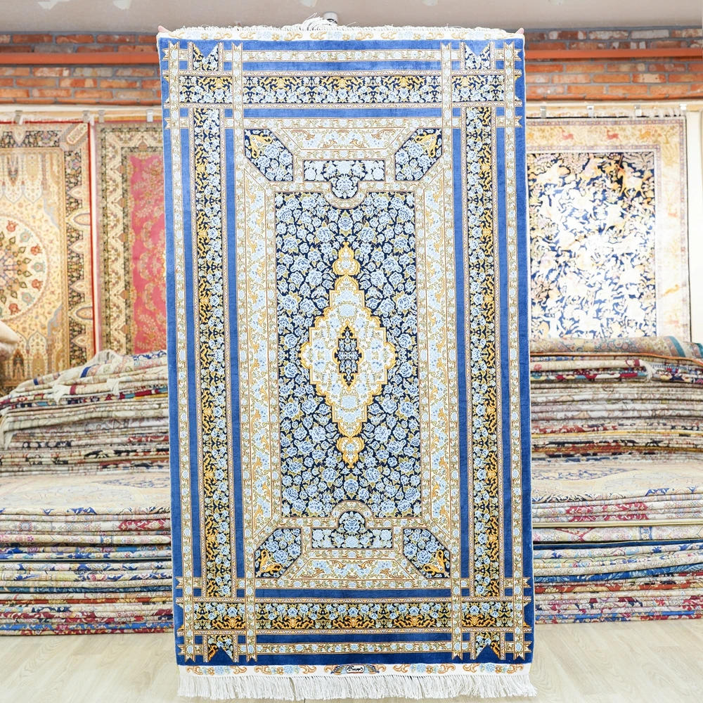91x152cm Small Flower Silk Oriental Rugs Traditional Handmade Carpets Indoor Persian Rugs Entrance Rug