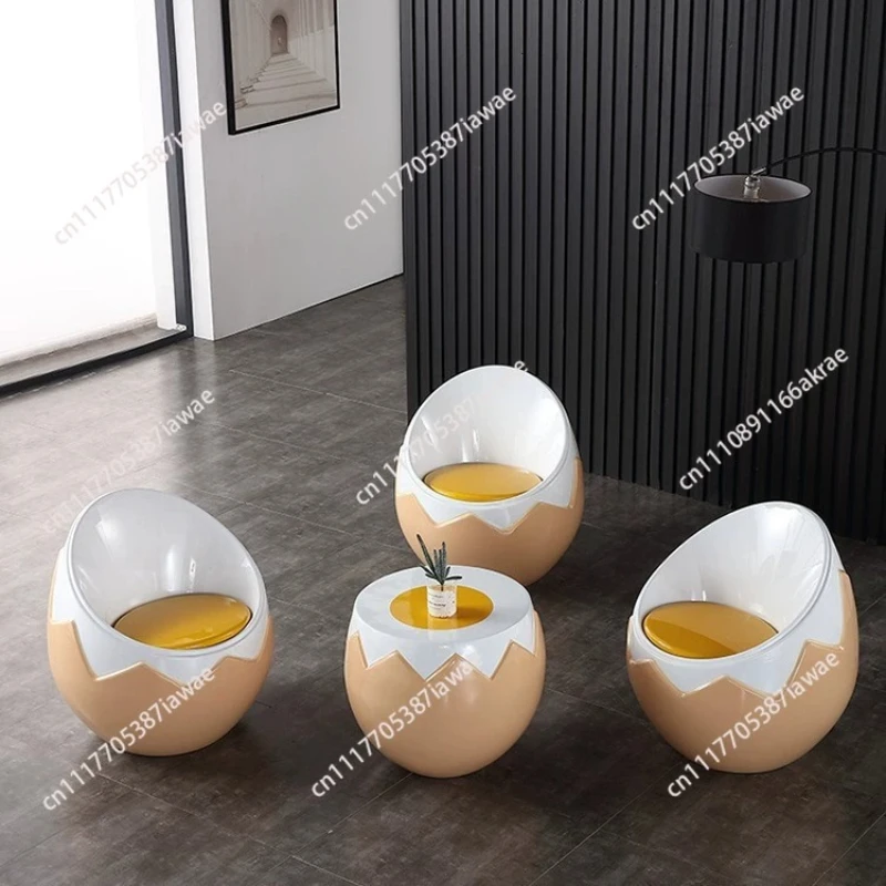 Light luxury designer chair creative fiberglass egg shell chair coffee table combination modern shopping mall children's fun