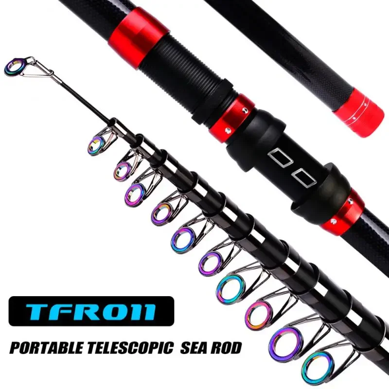 Canna da pesca telescopica in fibra di carbonio canna da pesca in mare canne da Casting in Stick 2.1 - 3.6 M 2 colori Set di mulinelli per canna da pesca in carbonio