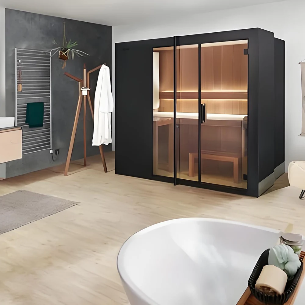 Indoor Sauna Room, Canadian Imported Hemlock Red Cedar Solid Wood Steam Sauna House, 6-Person Far Infrared Home SPA Equipment