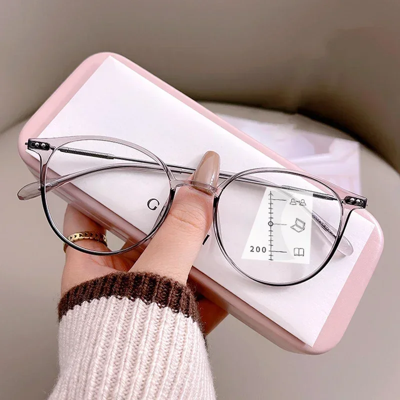 Female Round Near Far Multifocal Glasses Ultralight Reading Glasses Diopters for Men Women Unisex Fashion New Presbyopia Eyewear