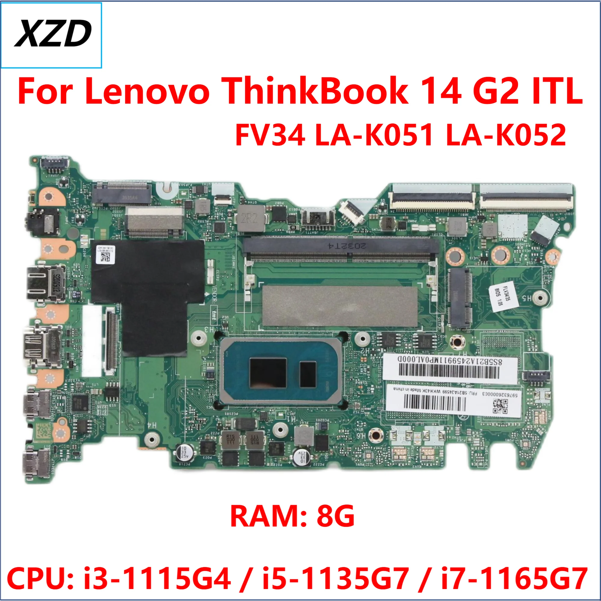 LA-K051P LA-K052P Mainboard  For Lenovo ThinkBook 14 G2 ITL Laptop Motherboard With I3 I5 I7 UMA 100% TEST