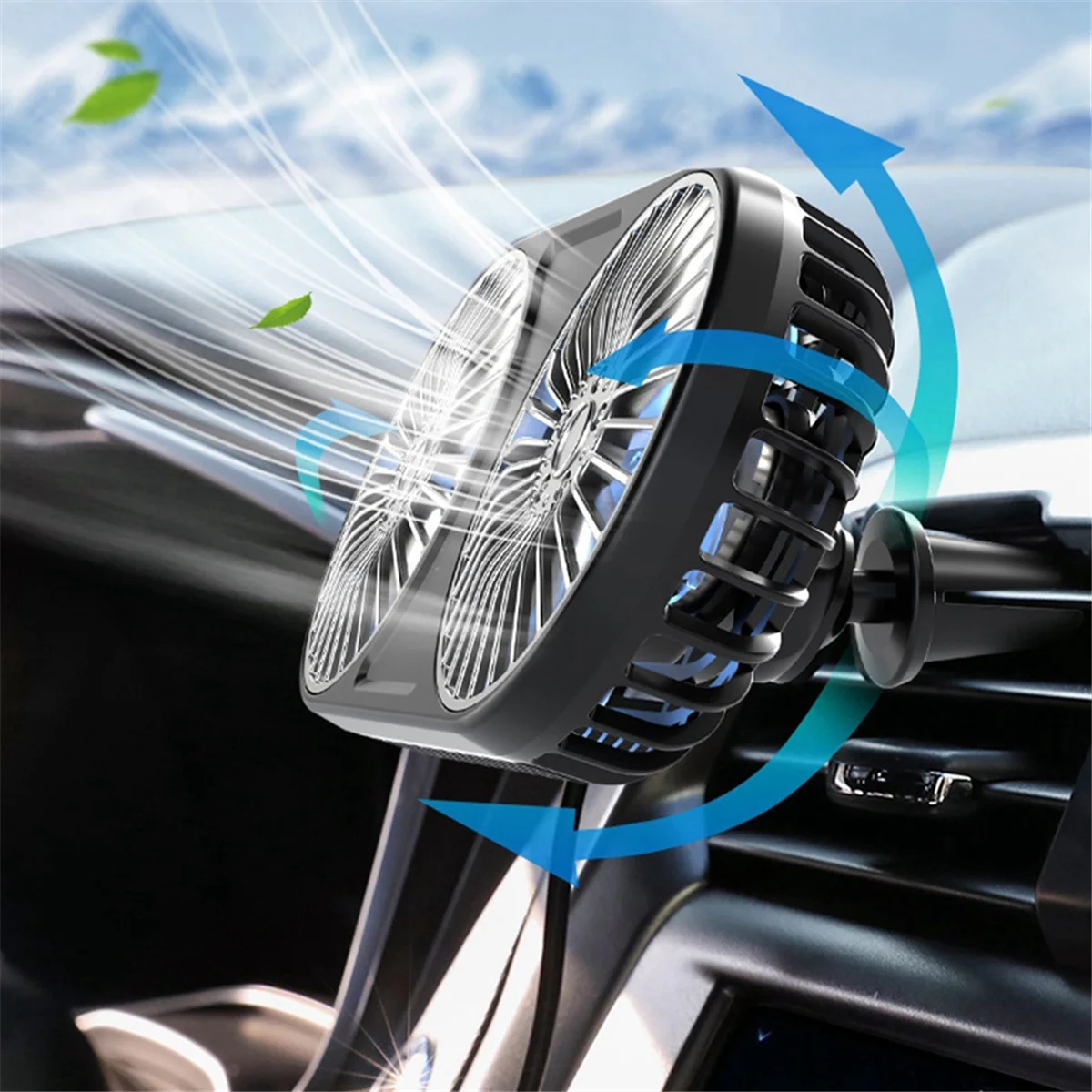 USB Car Air Outlet Dashboard Mini Fan 5V Auto Ventilation Fan Low Noise Dual-Head Auto Electric Fan 3 Gear Electrical