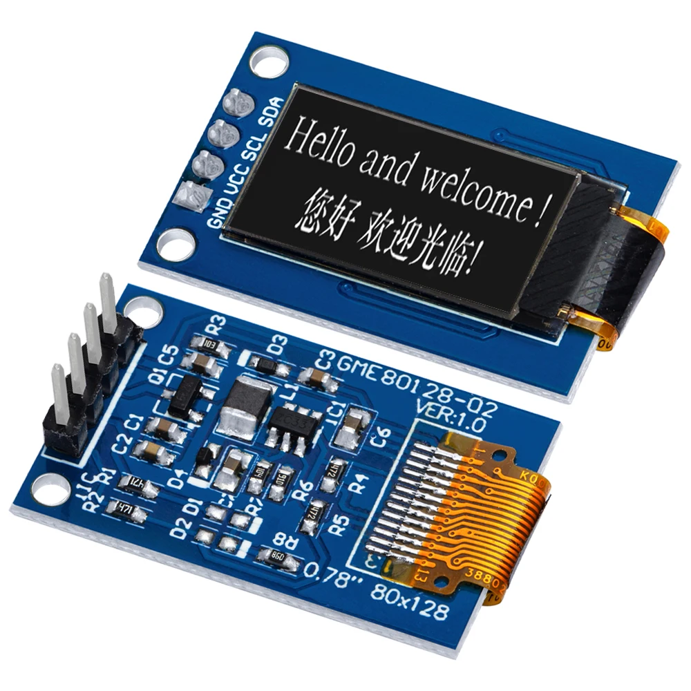 Módulo de tela lcd oled de 0.78 polegadas, resolução de cor branca de 0.78 polegadas, interface spi 128*80, driver sh1107 128x80 para arduino