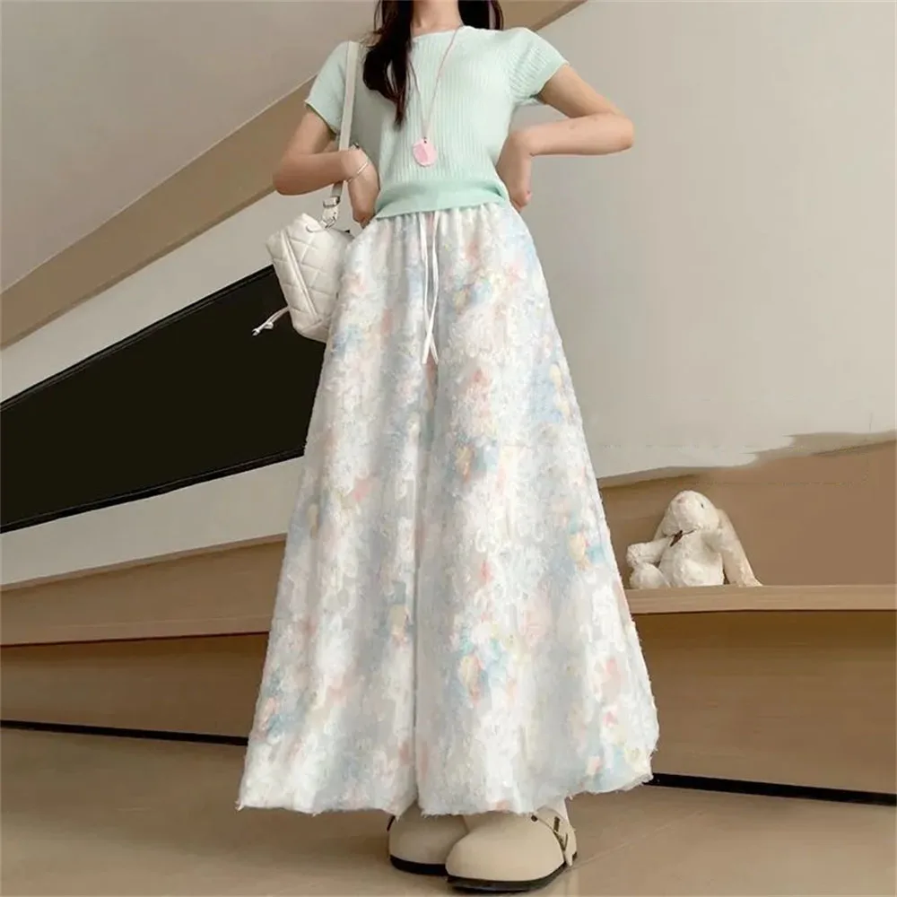 

Floral Plant Print Trousers Elegant Elastic High Waist Vintage Summer Wide Leg Comfortable Y2k Thin Pants Stylish Relaxing Home