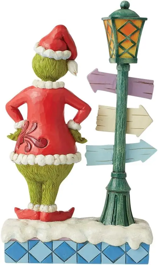 تمثال Grinch Santa مع مصباح شارع LED، ديكور عيد الميلاد مصنوع يدويًا من الراتنج الحجري، مقاس 10.24 بوصة متعدد الألوان قابل للتجميع