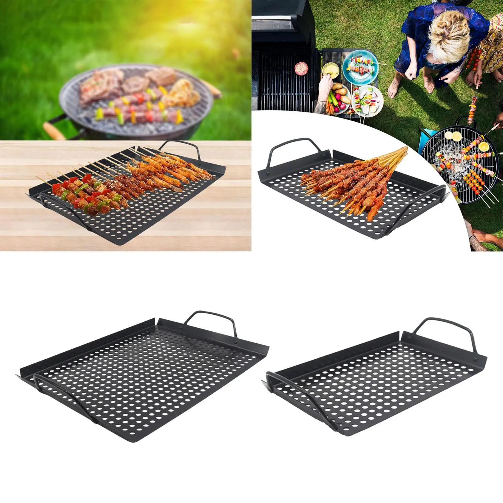 Barbecue Grill Plate with Handles Nonstick Coating Grilling Pan for Grilling Backpacking Roasting Cooking Indoor Outdoor