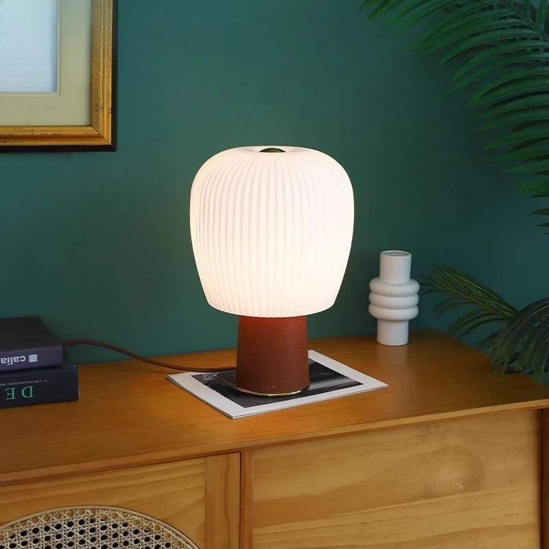 Italian Cylindrical Iron Art Leather Table Lamps White Acrylic Lampshade Moden Living Room Bedroom Study Restaurant Desk Lights