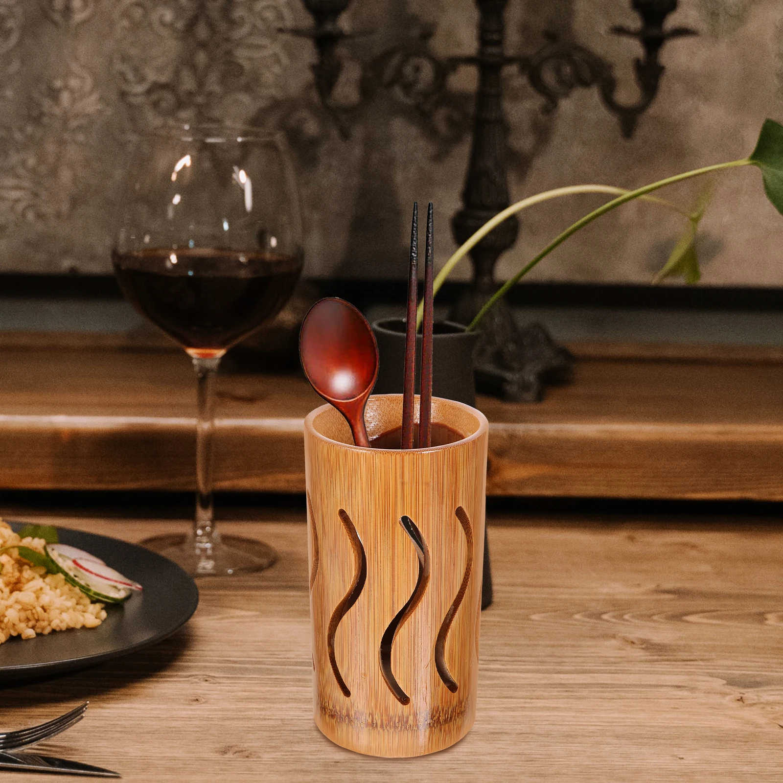 

Bamboo Chopsticks Holder Kitchen Utensil Storage Canister Practical Cutlery Organizer for Countertop Chopstick Holder