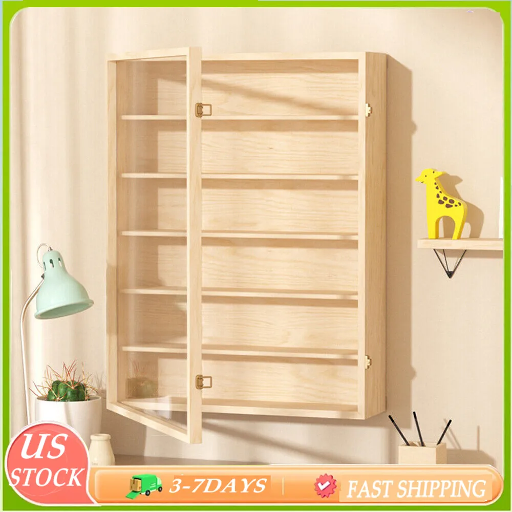 

6 Tier Wooden Wall Mounted Display Cabinet Model Toy Collection Locker US