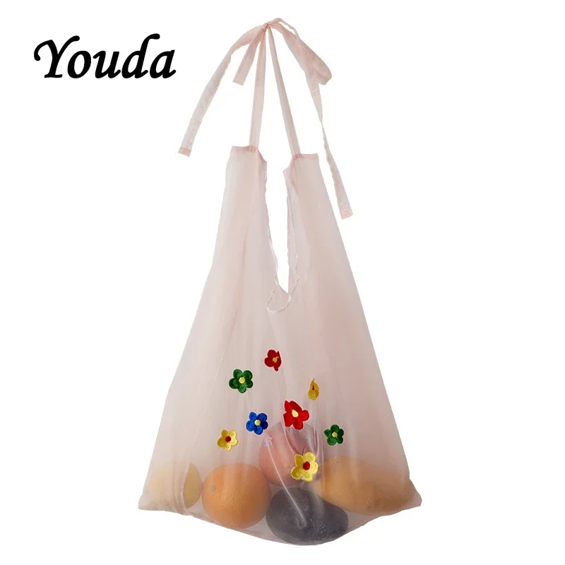 Youda New Organza Material Ladies Shoulder Bag Japanese Simple Student Handbag Cute Girl Shopping Bags Casual Style Tote