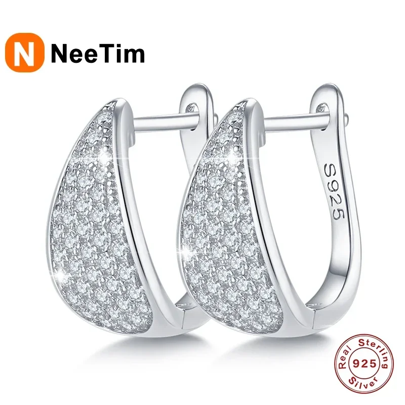 NeeTim Full D Color Moissanite Earrings 925 Sterling Silver for Women Lab Diamond Plated White Gold Earrings Wedding Jewelry