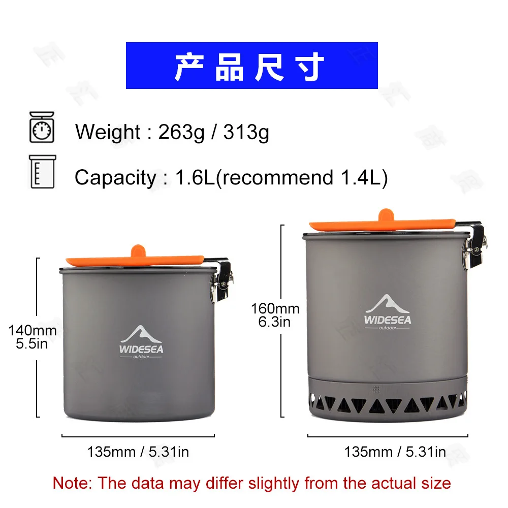 Widesea Camping Single Pot, New Energy-gathering Heat-collecting Camping Pot, Portable Hiking Outdoor Cooker