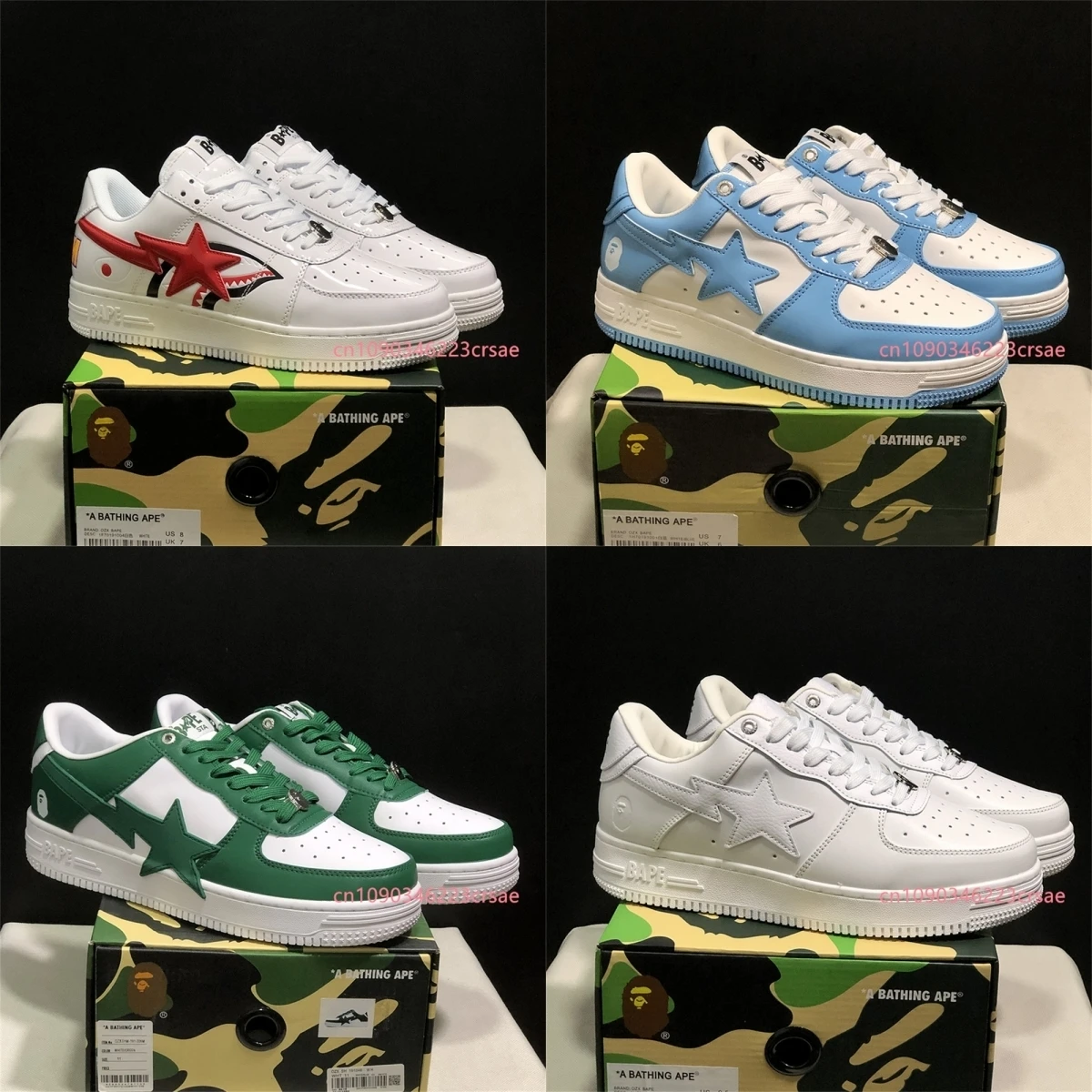 Eur36-Eur46 Bape Sta Men Women Breathable Skateboarding Shoes Outdoor Cross-Country Causal Bapesta Low Upper Walking Sneakers