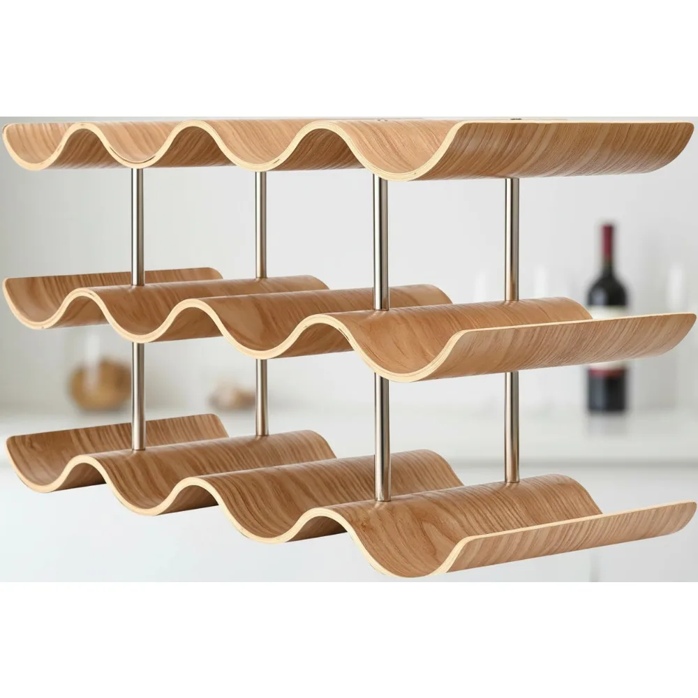 

12 Bottle Wooden Wine Rack - 3 Tier Countertop Storage Organizer for Home Kitchen Bar Cabinet Pantry