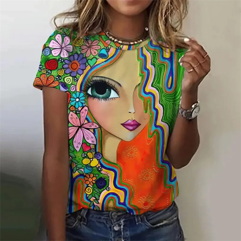 

New Summer 3D Abstract Faces Painting Print T Shirt Women Fashion Streetwear Short Sleeves Girl Vintage Clothing Tee Shirts Tops